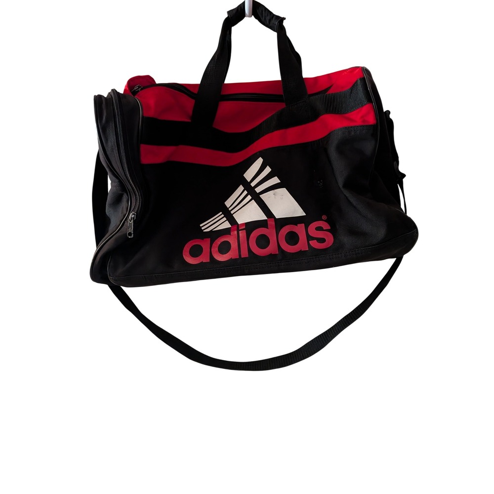 Adidas Duffel Bag Black Red Vintage Style Gym Travel Sport Weekender Logo Bag